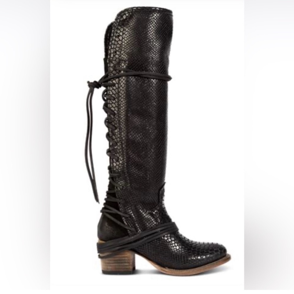 Freebird Black Textured Over the Knee Boots